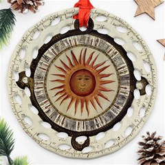 Ancient Aztec Sun Calendar 1790 Vintage Drawing Ornament (round Filigree)  by yoursparklingshop