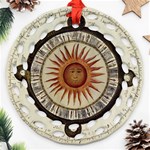 Ancient Aztec Sun Calendar 1790 Vintage Drawing Round Filigree Ornament (2Side) Front