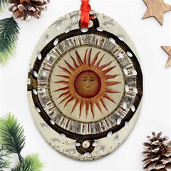 Ancient Aztec Sun Calendar 1790 Vintage Drawing Ornament (oval Filigree)  by yoursparklingshop