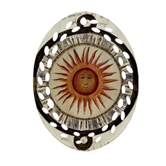 Ancient Aztec Sun Calendar 1790 Vintage Drawing Oval Filigree Ornament (2-side)  by yoursparklingshop