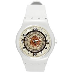 Ancient Aztec Sun Calendar 1790 Vintage Drawing Round Plastic Sport Watch (m) by yoursparklingshop