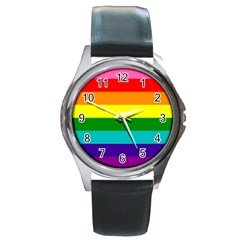 Colorful Stripes Lgbt Rainbow Flag Round Metal Watch by yoursparklingshop