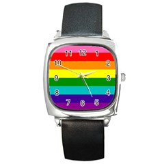 Colorful Stripes Lgbt Rainbow Flag Square Metal Watch by yoursparklingshop