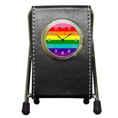 Colorful Stripes Lgbt Rainbow Flag Pen Holder Desk Clocks by yoursparklingshop