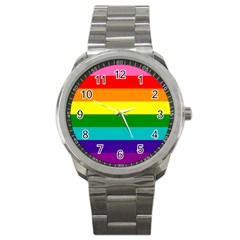 Colorful Stripes Lgbt Rainbow Flag Sport Metal Watch by yoursparklingshop