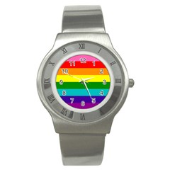 Colorful Stripes Lgbt Rainbow Flag Stainless Steel Watch by yoursparklingshop