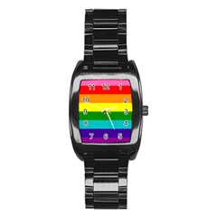 Colorful Stripes Lgbt Rainbow Flag Stainless Steel Barrel Watch by yoursparklingshop