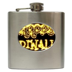 Happy Diwali Yellow Black Typography Hip Flask (6 Oz)