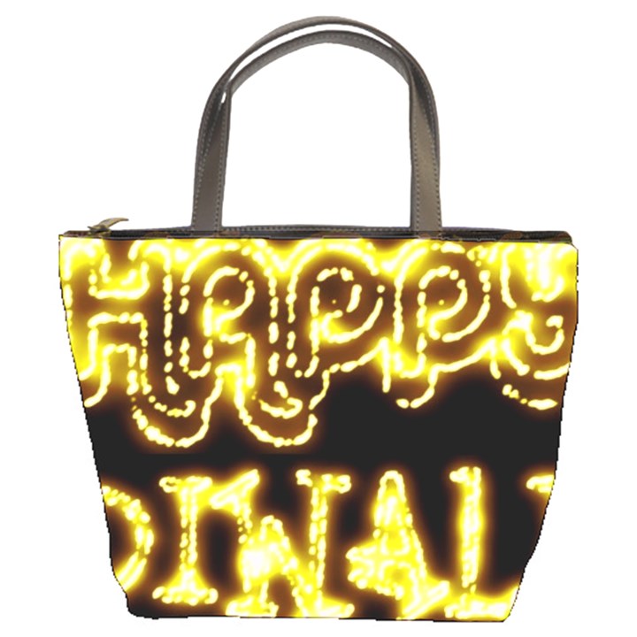 Happy Diwali Yellow Black Typography Bucket Bags