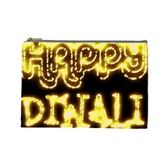 Happy Diwali Yellow Black Typography Cosmetic Bag (large)  by yoursparklingshop