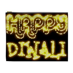 Happy Diwali Yellow Black Typography Cosmetic Bag (xl) by yoursparklingshop