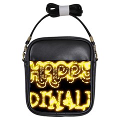 Happy Diwali Yellow Black Typography Girls Sling Bags