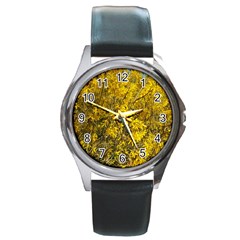 Nature, Yellow Orange Tree Photography Round Metal Watch by yoursparklingshop