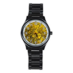 Nature, Yellow Orange Tree Photography Stainless Steel Round Watch by yoursparklingshop