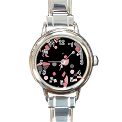 Pink And Gray Abstraction Round Italian Charm Watch by Valentinaart