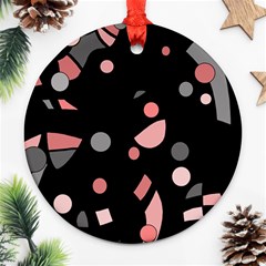 Pink And Gray Abstraction Ornament (round)  by Valentinaart