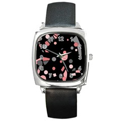 Pink And Gray Abstraction Square Metal Watch