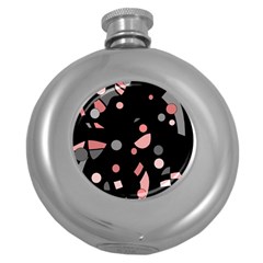 Pink And Gray Abstraction Round Hip Flask (5 Oz) by Valentinaart