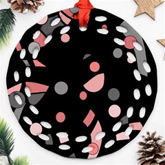 Pink And Gray Abstraction Ornament (round Filigree) 