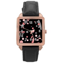 Pink And Gray Abstraction Rose Gold Leather Watch 