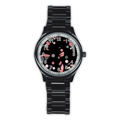 Pink And Gray Abstraction Stainless Steel Round Watch