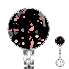 Pink And Gray Abstraction Stainless Steel Nurses Watch by Valentinaart