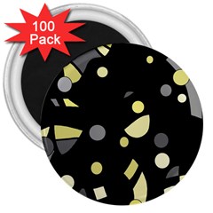 Yellow And Gray Abstract Art 3  Magnets (100 Pack)