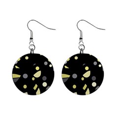 Yellow And Gray Abstract Art Mini Button Earrings