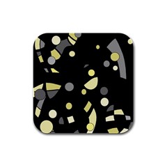 Yellow And Gray Abstract Art Rubber Square Coaster (4 Pack) 