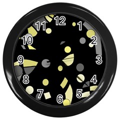 Yellow And Gray Abstract Art Wall Clocks (black) by Valentinaart