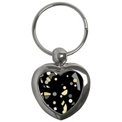 Yellow And Gray Abstract Art Key Chains (heart) 