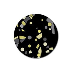 Yellow And Gray Abstract Art Rubber Round Coaster (4 Pack)  by Valentinaart