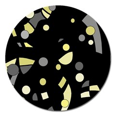 Yellow And Gray Abstract Art Magnet 5  (round)