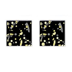 Yellow And Gray Abstract Art Cufflinks (square)