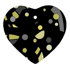 Yellow And Gray Abstract Art Heart Ornament (2 Sides)