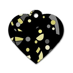 Yellow And Gray Abstract Art Dog Tag Heart (one Side)