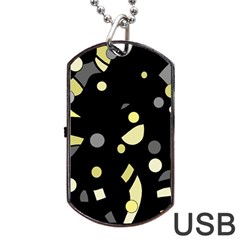 Yellow And Gray Abstract Art Dog Tag Usb Flash (two Sides)  by Valentinaart