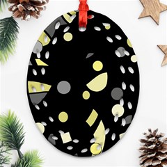 Yellow And Gray Abstract Art Oval Filigree Ornament (2-side) 