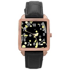 Yellow And Gray Abstract Art Rose Gold Leather Watch  by Valentinaart