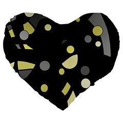 Yellow And Gray Abstract Art Large 19  Premium Flano Heart Shape Cushions by Valentinaart