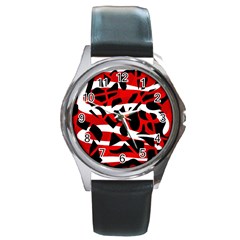 Red Chaos Round Metal Watch by Valentinaart