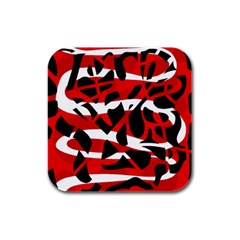 Red Chaos Rubber Square Coaster (4 Pack) 