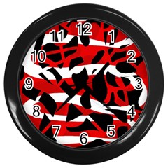 Red Chaos Wall Clocks (black) by Valentinaart