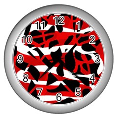 Red Chaos Wall Clocks (silver)  by Valentinaart