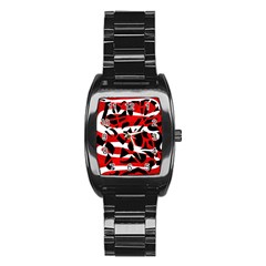 Red Chaos Stainless Steel Barrel Watch by Valentinaart