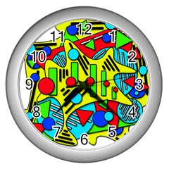 Colorful Chaos Wall Clocks (silver)  by Valentinaart