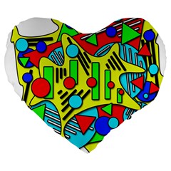 Colorful Chaos Large 19  Premium Flano Heart Shape Cushions