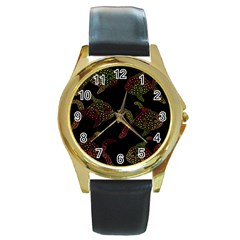 Decorative Fish Pattern Round Gold Metal Watch