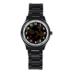 Decorative Fish Pattern Stainless Steel Round Watch