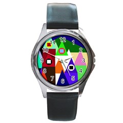 Colorful Houses  Round Metal Watch